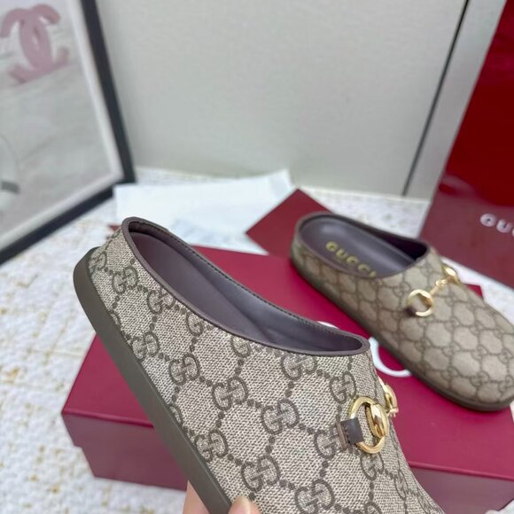 Gucci Beige and Brown Mules with Gold Accents - Picture 8 of 8